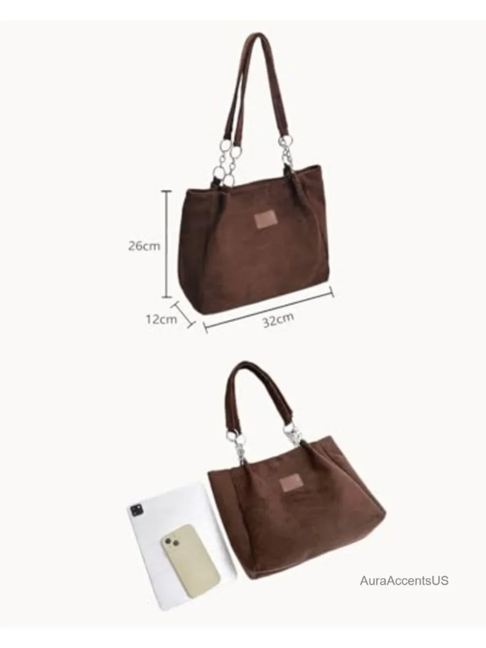 Women's Suede Tote Bag Casual Shoulder Shopper Handbag